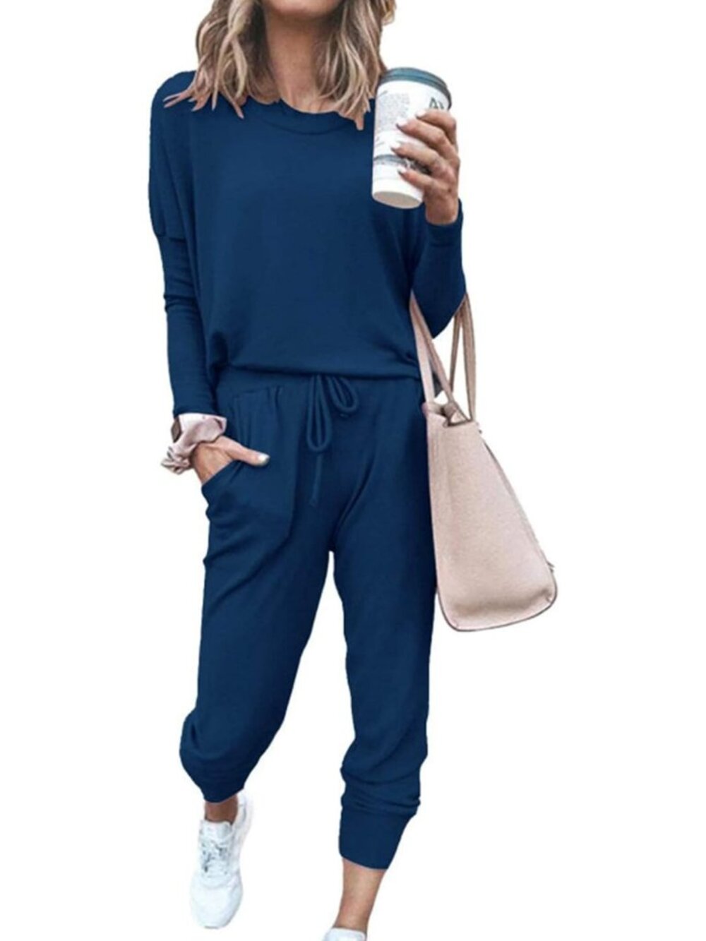 Women's 2 Piece Sets Dark Blue Sweatsuits Casual Long Sleeve Sweatpants Fall